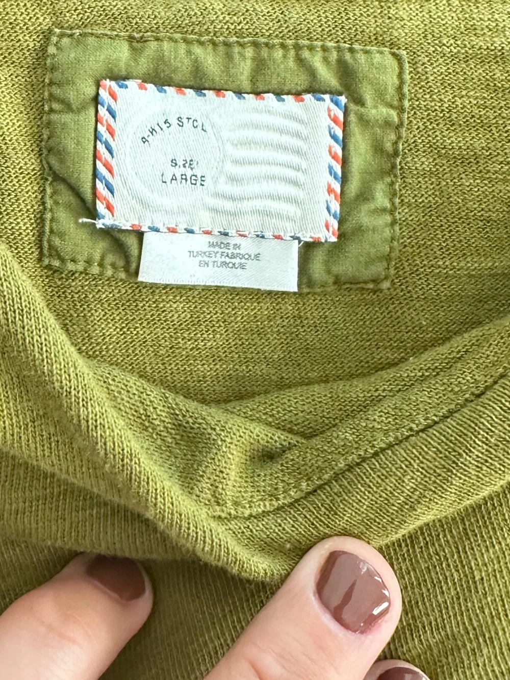 Postmark Anthropologie Olive Green Off-Shoulder Ruffle Top Size Large - Picture 5 of 9